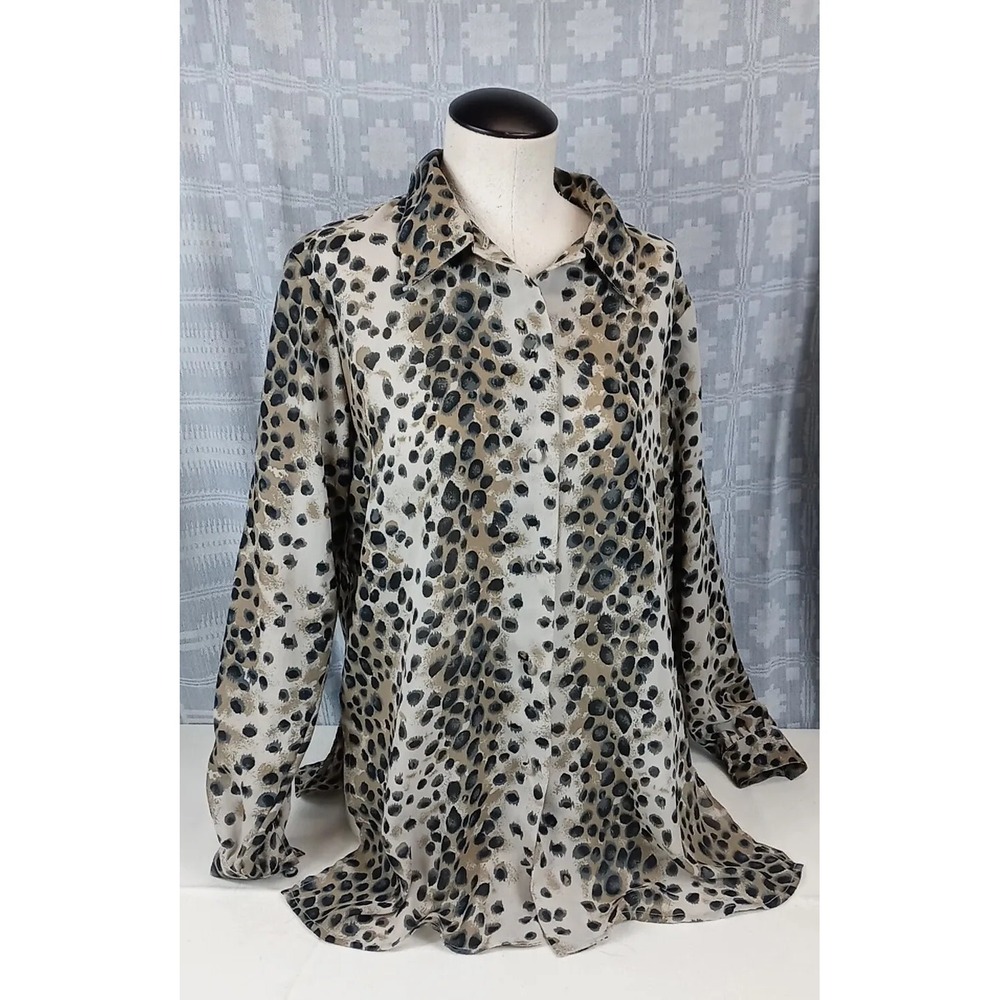 Vintage‎ Allison Taylor Animal Print Top Women's Size Small Sheer Leopard Blouse